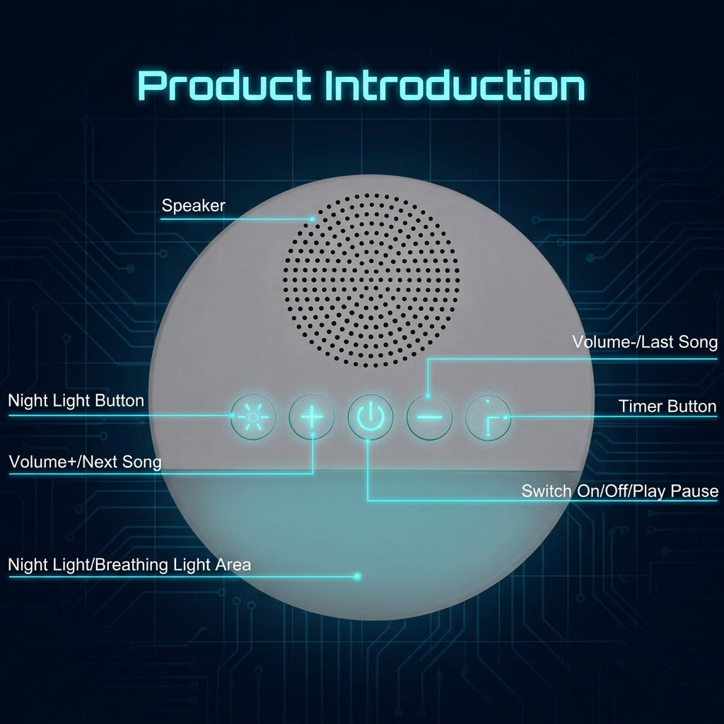 Baby White Noise Machine with Night Light & Intelligent Timing 20 Soothing Sounds USB Rechargeable Sleep Sound Player